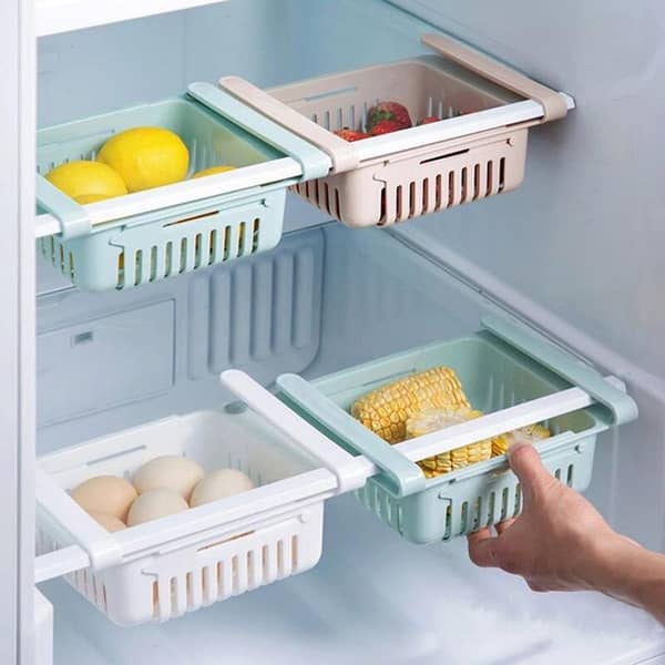 RN Fridge Storage Basket: Adjustable, Expandable Plastic Organizer with Pull-out Drawers