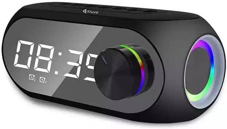Kisonli LP-2S RGB Speaker with Alarm Clock, Bluetooth, TF Card, and Large Mirror LCD Display
