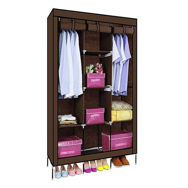 RN Wardrobe Foldable Organizer Cupboard Almari with 3 Hanging Options