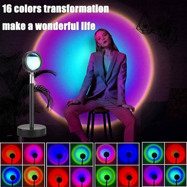 RN Sunset Lamp with Remote: 16 Stunning Colors, 4 Modes, 180° Rotating Rainbow Projection