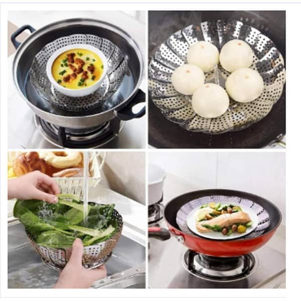 MTJ Folding Adjustable Stainless Steel Steamer Tray - Telescopic Multi-Purpose