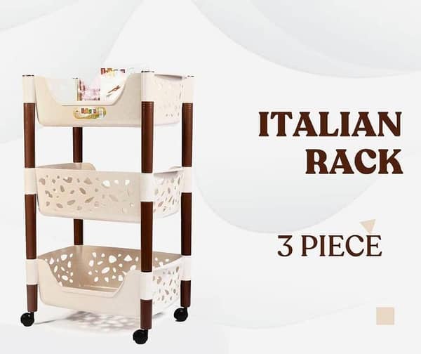 RN Italian Multipurpose 3-Tier Portable Kitchen Storage Rack with 4 360° Wheels