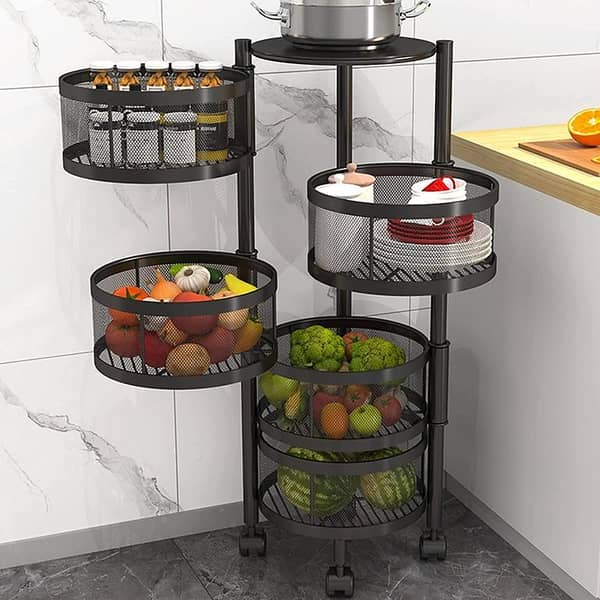 RN Wheel Tire Rotating Vegetable Shelf Organizer: Multi-Layer Kitchen Rack on Wheels