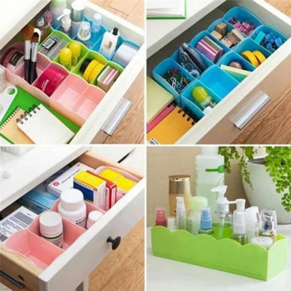 RN 5 Grids Plastic Organizer Storage Box Drawer Divider Container Multi-Functional 3Pcs - Multi