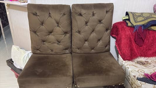 Pair of Premium Brown Velvet Tufted Chairs in Excellent Condition