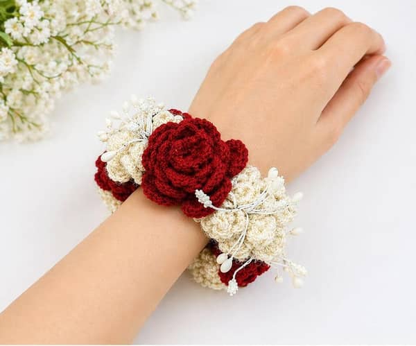 Handmade Crochet Gajra for Girls – Crochet Flower Hand Gajra, Floral Bracelet for Mehndi & Weddings