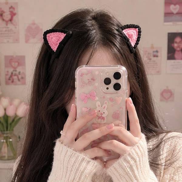 Crochet Cat Ear Hair Clips for Girls by Handmade Cute Cat Ear Hair Pins | Kawaii Aesthetic Hair Accessories
