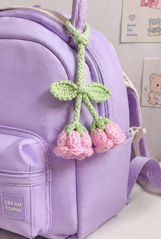 Bell Flower Keychain | Handmade Crochet Bell Flower Bag Charm for Bags and Keychains