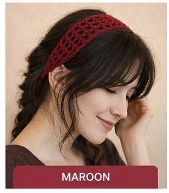 Crochet Mesh Headband for Women & Girls | Handmade Knitted Hair Band with Stretchy Floral Design