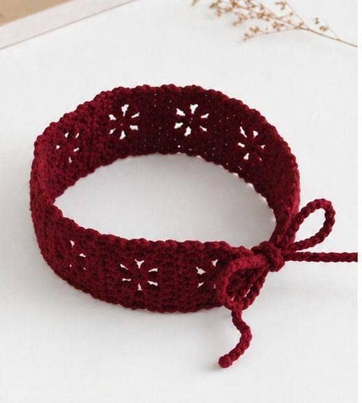 Crochet Floral Headband for Girls & Women | Handmade Knitted Hair Band with Bow