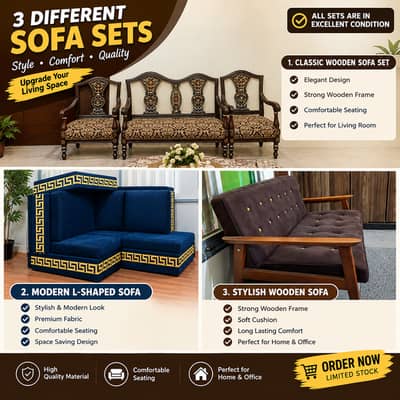 3 Different Sofa Sets in Excellent Condition