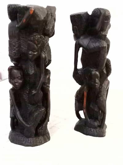vintage Pair of Hand-Carved African Makonde"Tree of life" Sculptures.