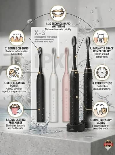 X-3 Sonic Electric Toothbrush - 30 Sec Rapid Whitening - Rechargeable