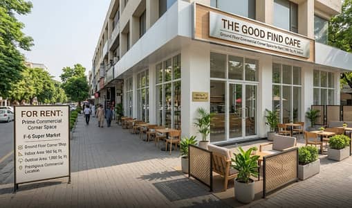 Prime Commercial Corner Space for Rent | F-6 Super Market, Islamabad Ground Floor Corner Shop Indoor Area: 960 Sq. Ft. Outdoor Area: 1,000 Sq. Ft. Prestigious Commercial Location F-6 Super Market, Islamabad