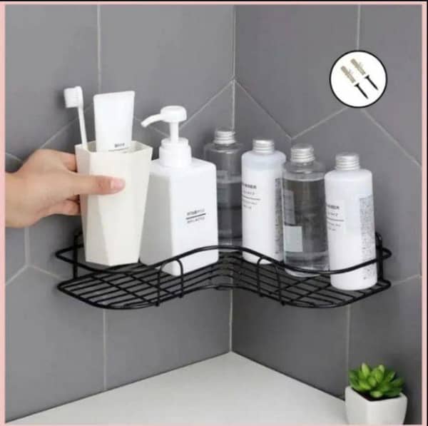 (1)Bathroom kitchen Punch Corner Frame Shower Shelf Wrought Iron Shampoo Storage Rack Holder bathroom accessories