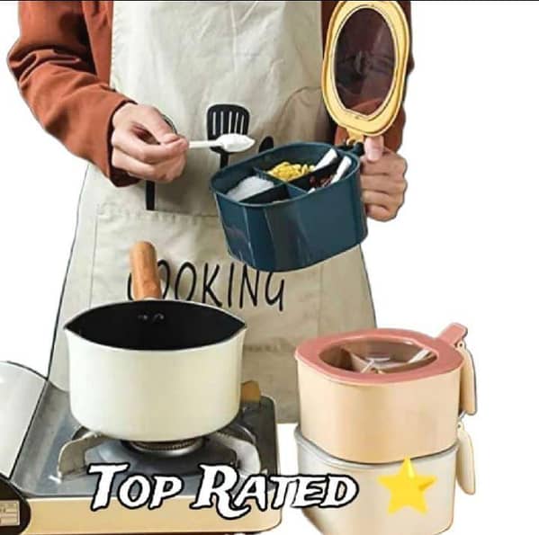 4 In 1 Partition Kitchen Seasoning Box Masala Box Set 4 Grid Portion Spice Jar Container Square Pepper Pot Box Spice Rack Kitchen Storage 4 Compartments Salt Box Achar Jar Dry Fruits Box Soup Spices