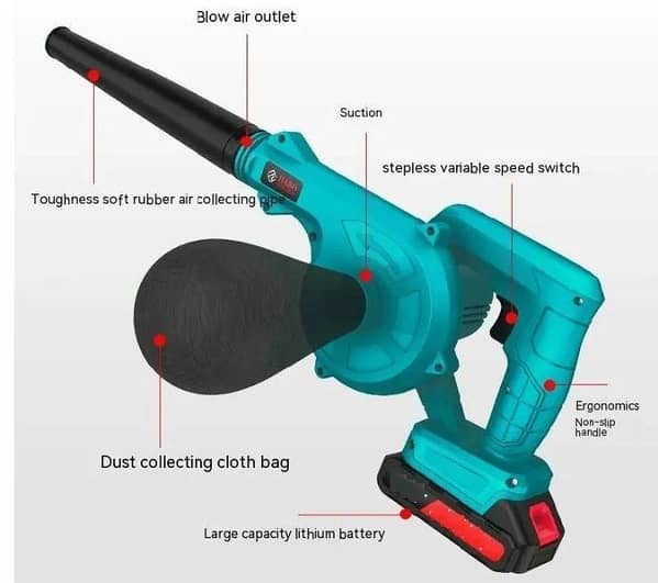 Blower Cordless Vacuum Cleaner 2-in-1: Air Blower and Car Vacuum with Rechargeable Battery