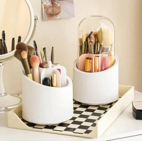 360° Rotating Makeup Brush Storage Box, 7-Slot Transparent Organizer for Desktop