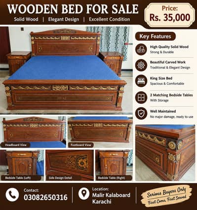 WOODEN BED SET FOR SALE