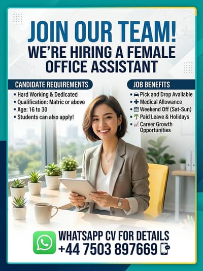 Female office assistant job Whatsapp CV +447503897669