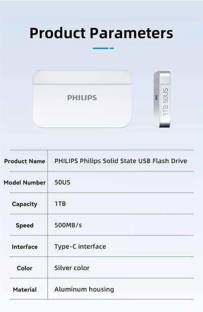 Philips 50UC0 1TB Portable Flash Drive – Plug & Play