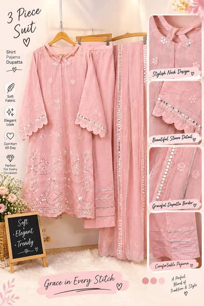 stitch pink frock with trouser and dupatta