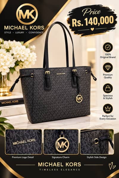 Michael Kors Signature Tote Bag | Luxury Branded Handbag | Black MK Sh
