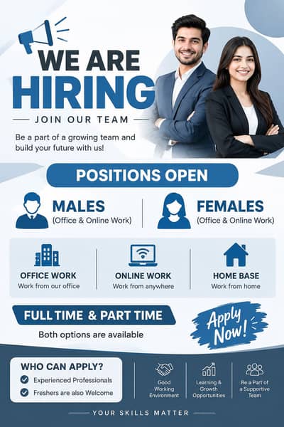 Hiring staff for full time part time and office work
