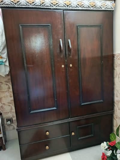2 Door Wooden Wardrobe / Almirah with Drawers – Solid Wood Cupboard