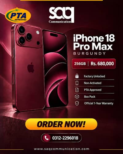 iPhone 18 Pro Max - 256GB - PTA Approved (Burgundy Color) Box Pack