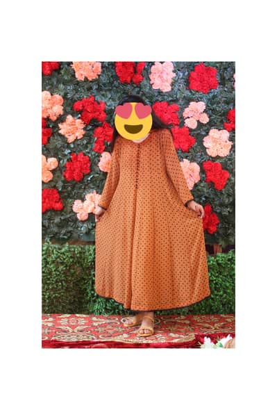 mustard polka dots long maxi with matching dupatta- medium size