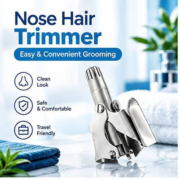 Manual Stainless Steel Nose & Ear Hair Trimmer – Painless, Battery-Free Precision Grooming Tool with Cleaning Brush