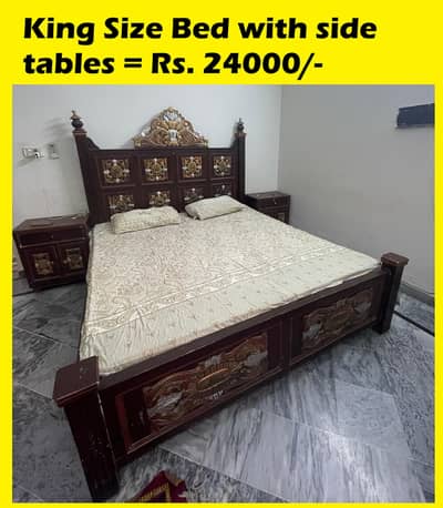 King size bed with side tables home shifting
