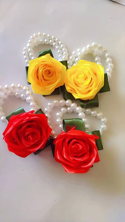 Handmade Pearl bracelet  with Ribbon Rose ~ 1 pair