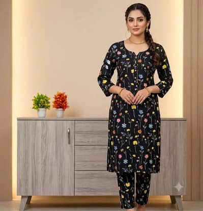digital print 2 pcs suite black floral lawn Rs 1500