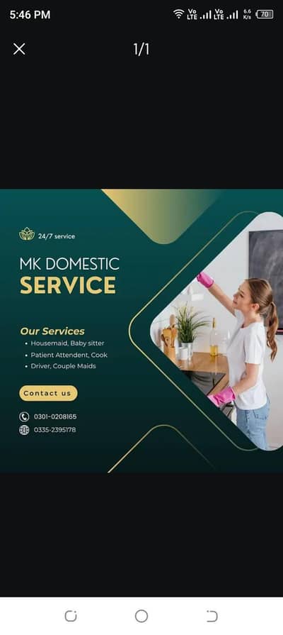 Maids, Nanny, Cook, Patient Attendent Driver etc