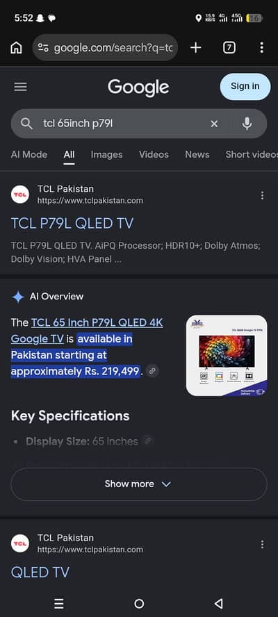 tcl 65inch p79L full new box pack