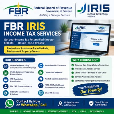Professional FBR IRIS Tax Return Filing & NTN Services Income Tax Retu