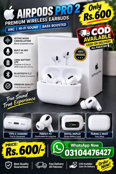 AirPods Pro 2 Wireless Earbuds | Premium Sound | Type-C | COD Availab