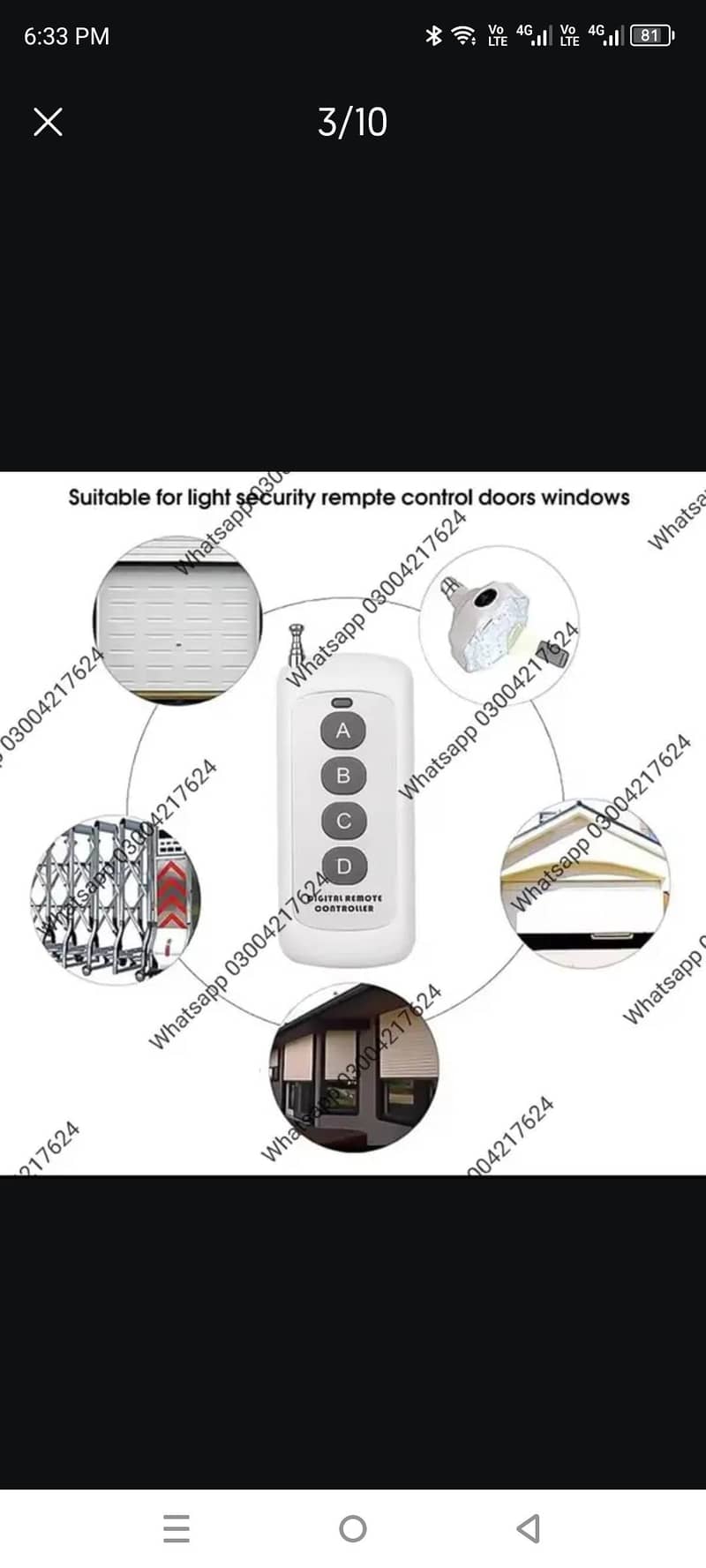 Universal 433MHZ Wireless switch Remote Controller 4 Channel 2