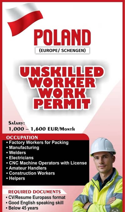 Poland Work Permit Visa for driver cashier waiters helpers