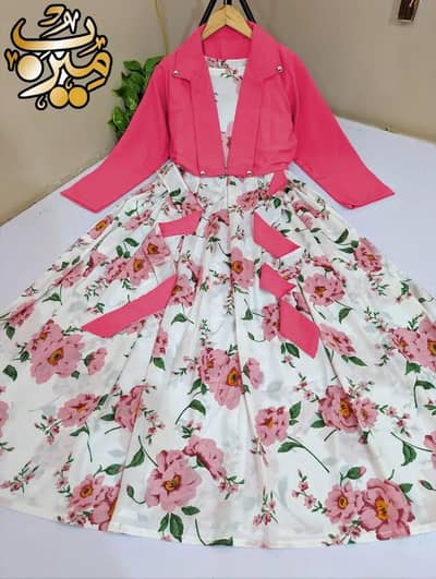 pink floral silk Maxi suit with jacket