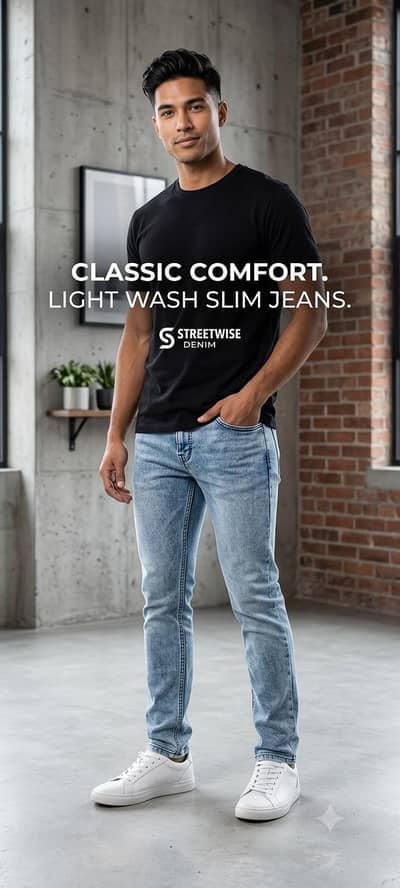 Classic Light Blue Slim-Fit Jeans for Men