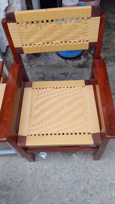 Solid Wood Armchair / Plastic Wire Woven Office & Home Visitor Chair