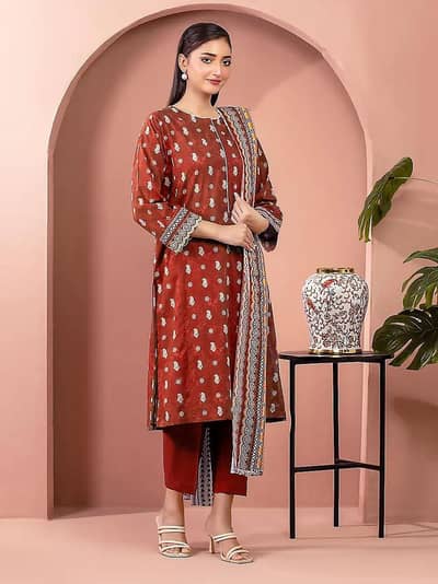 Edenrobe 3PC Red Suit Code 35240 Unstitched