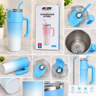 Brand new 40oz stainless steel thermal tumbler with handle and care