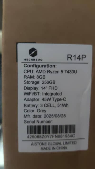 New Mechrevo R14P Laptop – Ryzen 5 7430U | 8GB | 256GB SSD | 14" FHD
