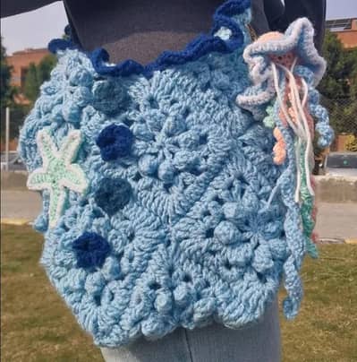 Crochet ocean themed handmade bag