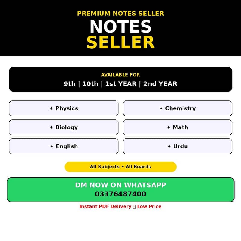 9th, 10th, 1st Year & 2nd Year Complete Notes – Rs. 500 0