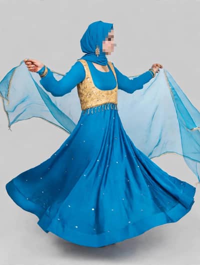 Blue Maxi with Golden Koti - Party Wear Long Frock With Dupatta